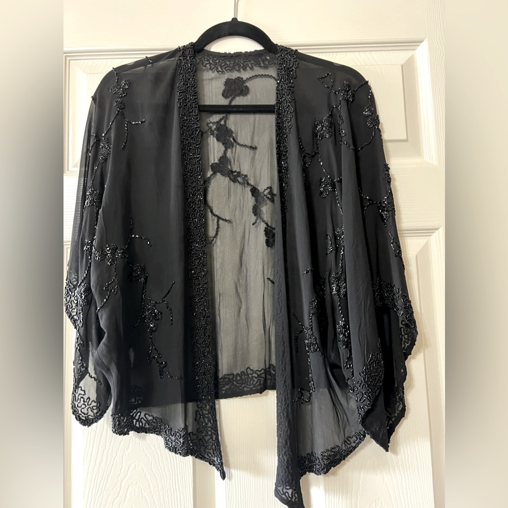 Evening dress black sheer beaded wrap Shaw one size large